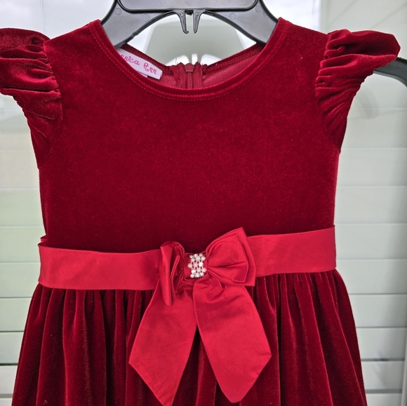 Jessica Ann Velvet Red Girls Dress size 3T Front Bow Party - Picture 5 of 11